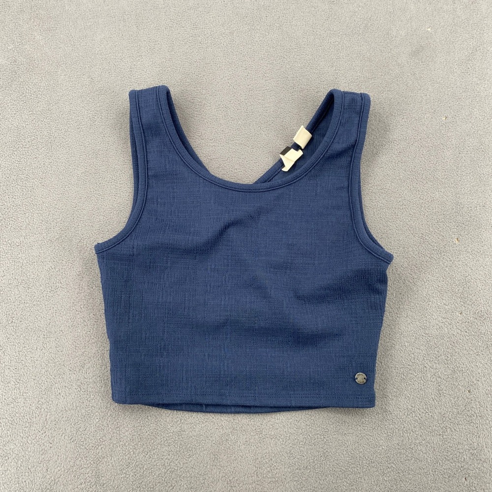 Roxy Womens Navy Blue Textured Crossover Back Crop Tank Top Small